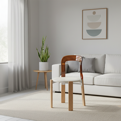 Modern Minimalist Round Seat Solid Wood Plastic Dining Chair Backrest For Dining Room