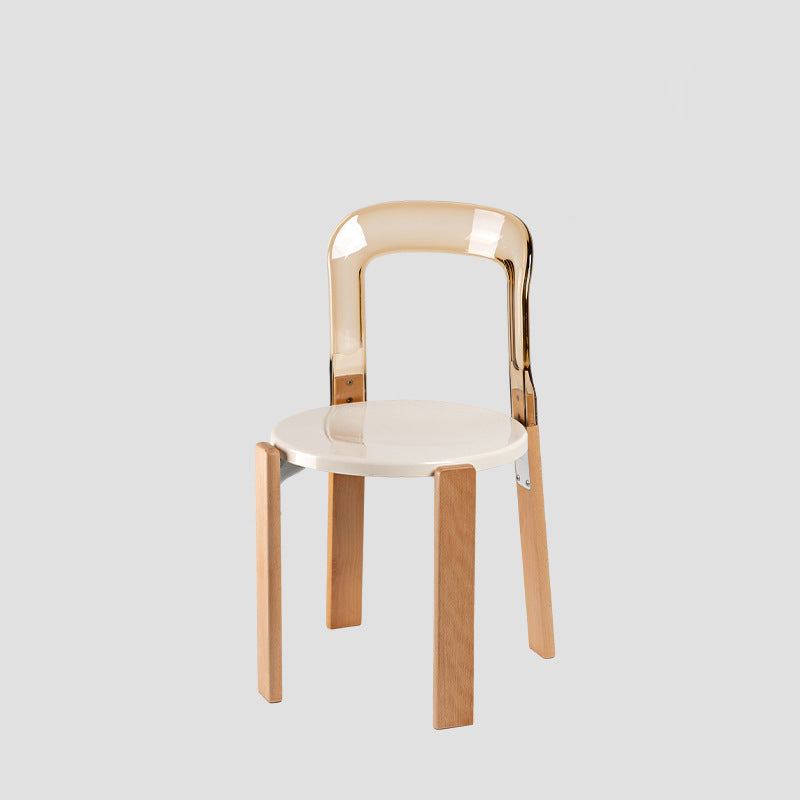 Modern Minimalist Round Seat Solid Wood Plastic Dining Chair Backrest For Dining Room