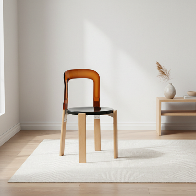 Modern Minimalist Round Seat Solid Wood Plastic Dining Chair Backrest For Dining Room