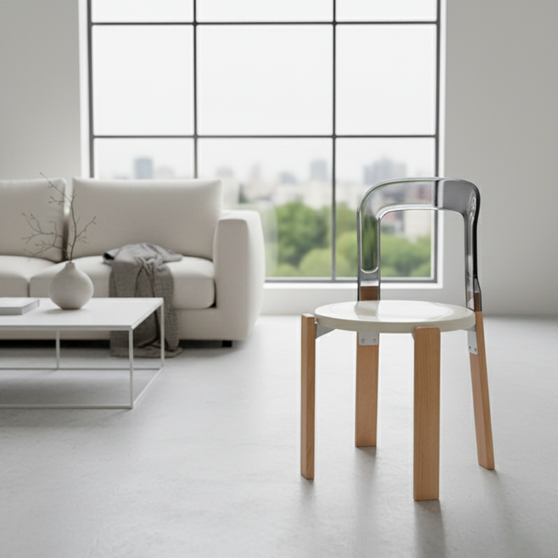 Modern Minimalist Round Seat Solid Wood Plastic Dining Chair Backrest For Dining Room