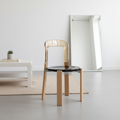 Modern Minimalist Round Seat Solid Wood Plastic Dining Chair Backrest For Dining Room