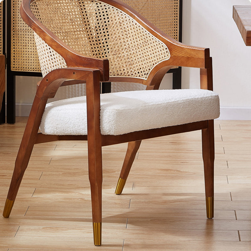 Traditionelles rechteckiges Sitzkissen im Vintage-Stil aus Eschenholz, Rattan, Baumwoll-Leinen und Schwamm mit Rückenlehne und Armlehne für Esszimmerstühle 