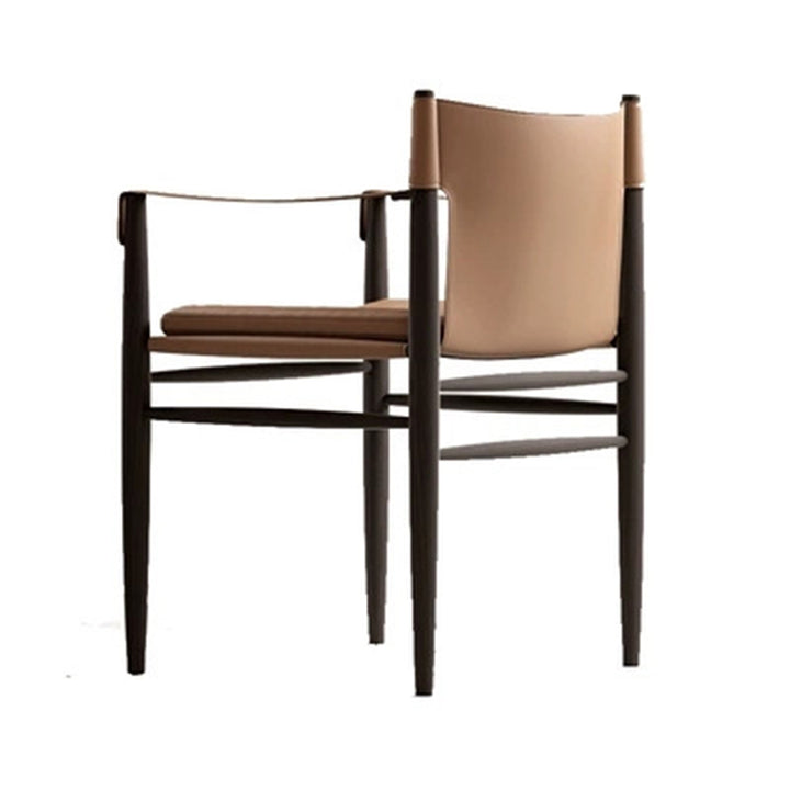 Moderner minimalistischer Esszimmerstuhl mit quadratischem Sitzkissen aus Eschenholz, Kunstsattelleder und Schaumstoff, mit Rückenlehne und Armlehnen, für das Esszimmer 