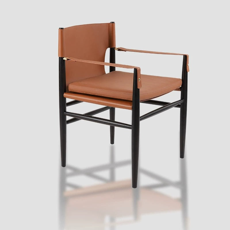 Modern Minimalist Square Seat Cushion Solid Wood Saddle Leather Sponge Dining Chair Backrest Armrest For Dining Room