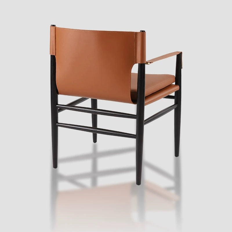 Modern Minimalist Square Seat Cushion Solid Wood Saddle Leather Sponge Dining Chair Backrest Armrest For Dining Room