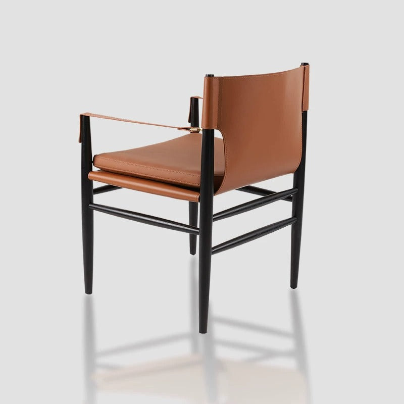 Modern Minimalist Square Seat Cushion Solid Wood Saddle Leather Sponge Dining Chair Backrest Armrest For Dining Room