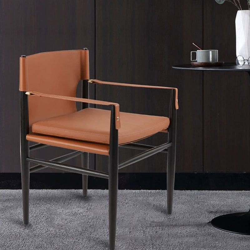 Modern Minimalist Square Seat Cushion Solid Wood Saddle Leather Sponge Dining Chair Backrest Armrest For Dining Room