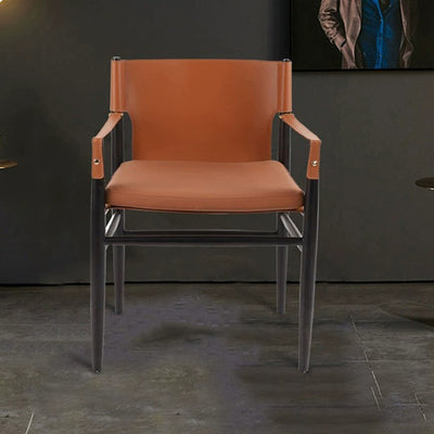 Modern Minimalist Square Seat Cushion Solid Wood Saddle Leather Sponge Dining Chair Backrest Armrest For Dining Room