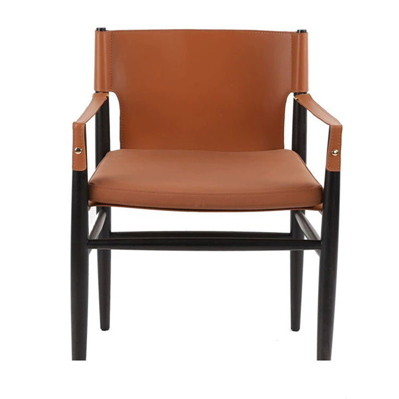 Moderner minimalistischer Esszimmerstuhl mit quadratischem Sitzkissen aus Eschenholz, Kunstsattelleder und Schaumstoff, mit Rückenlehne und Armlehnen, für das Esszimmer 