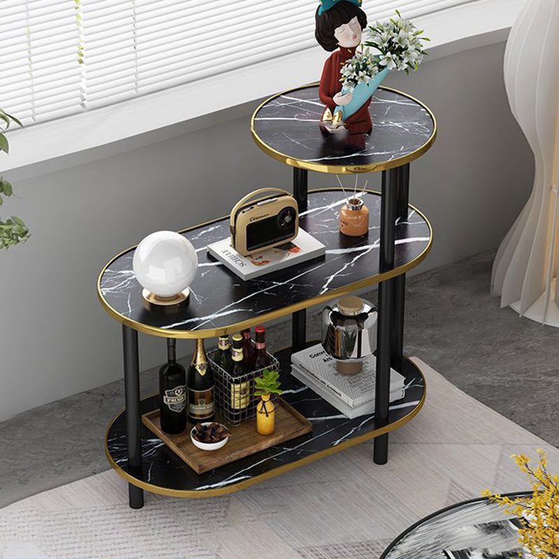 Modern Minimalist Oval Medium Density Fiberboard Solid Wood End Table 4-Leg 3-Tier For Living Room