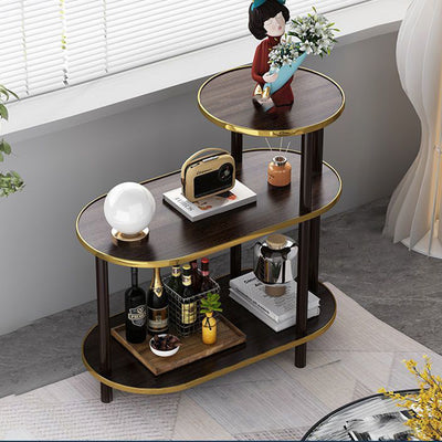 Modern Minimalist Oval Medium Density Fiberboard Solid Wood End Table 4-Leg 3-Tier For Living Room