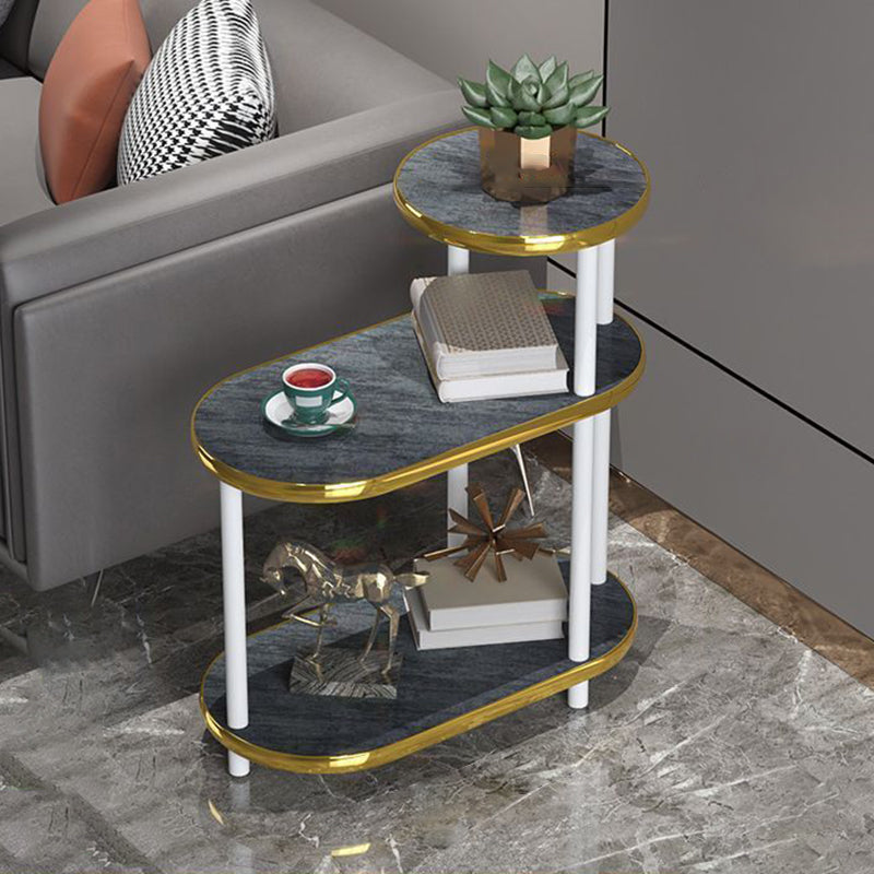 Modern Minimalist Oval Medium Density Fiberboard Solid Wood End Table 4-Leg 3-Tier For Living Room
