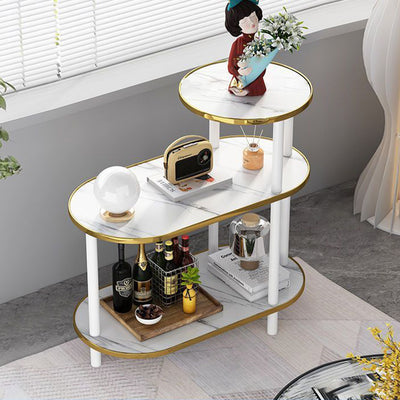 Modern Minimalist Oval Medium Density Fiberboard Solid Wood End Table 4-Leg 3-Tier For Living Room