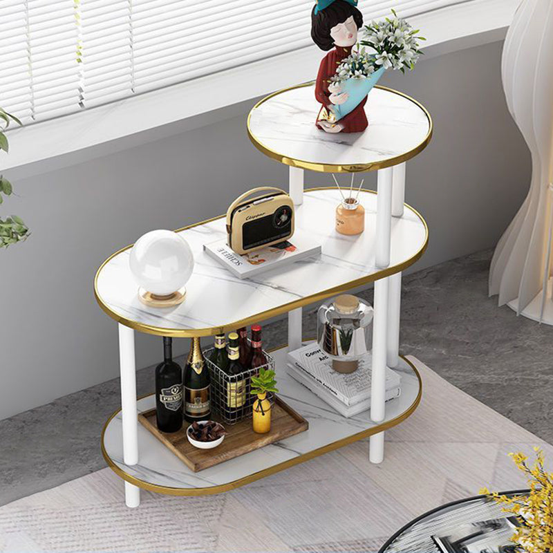 Modern Minimalist Oval Medium Density Fiberboard Solid Wood End Table 4-Leg 3-Tier For Living Room
