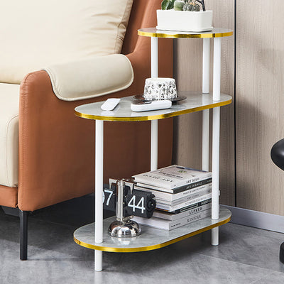 Modern Minimalist Oval Medium Density Fiberboard Solid Wood End Table 4-Leg 3-Tier For Living Room