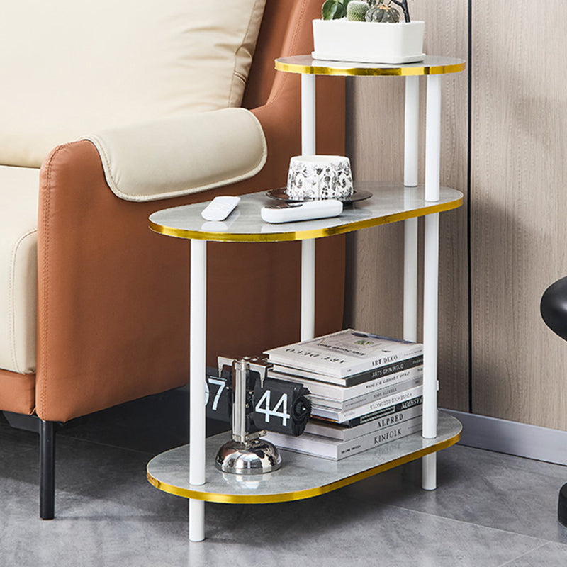 Modern Minimalist Oval Medium Density Fiberboard Solid Wood End Table 4-Leg 3-Tier For Living Room