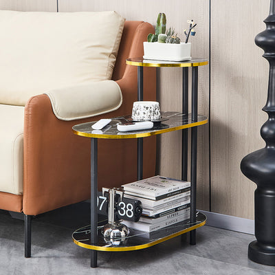 Modern Minimalist Oval Medium Density Fiberboard Solid Wood End Table 4-Leg 3-Tier For Living Room