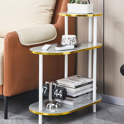 Modern Minimalist Oval Medium Density Fiberboard Solid Wood End Table 4-Leg 3-Tier For Living Room