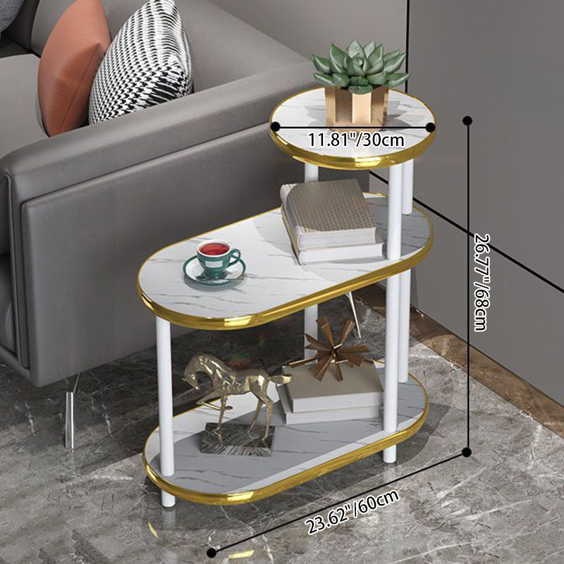 Modern Minimalist Oval Medium Density Fiberboard Solid Wood End Table 4-Leg 3-Tier For Living Room