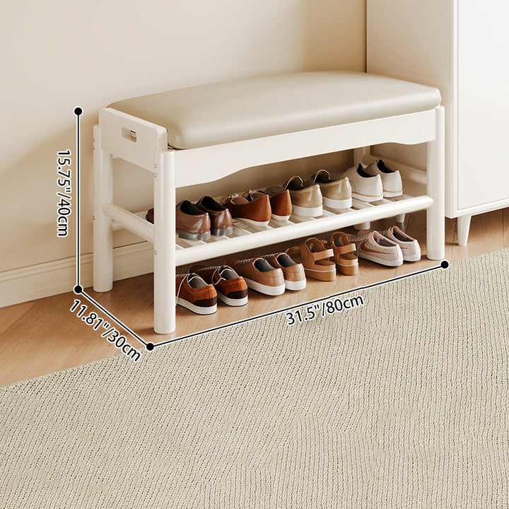 Modern Minimalist Rectangular 	Rubberwood Pine Wood PU Leather Sponge Footstool For Living Room