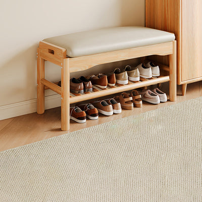 Modern Minimalist Rectangular Solid Wood PU Leather Sponge Footstool For Living Room