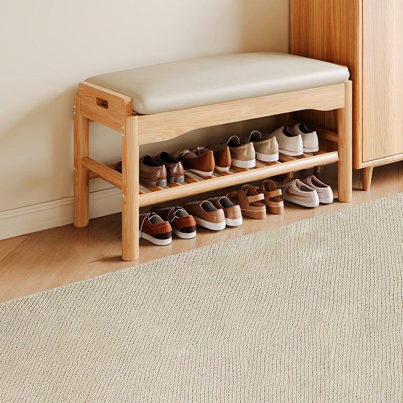 Modern Minimalist Rectangular Solid Wood PU Leather Sponge Footstool For Living Room