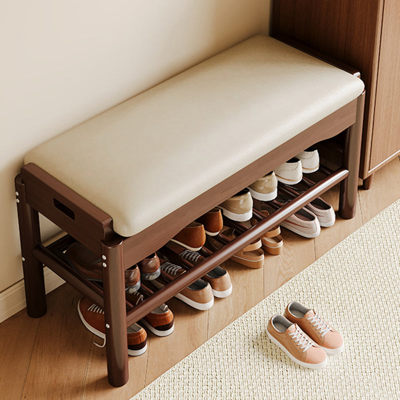 Modern Minimalist Rectangular Solid Wood PU Leather Sponge Footstool For Living Room