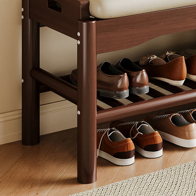 Modern Minimalist Rectangular Solid Wood PU Leather Sponge Footstool For Living Room