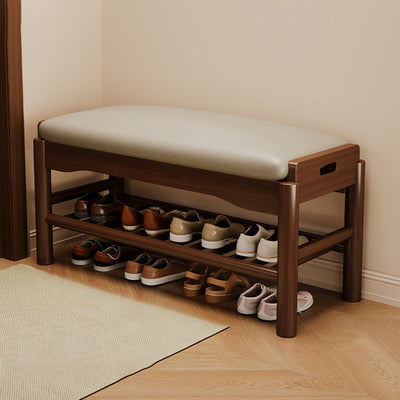 Modern Minimalist Rectangular Solid Wood PU Leather Sponge Footstool For Living Room