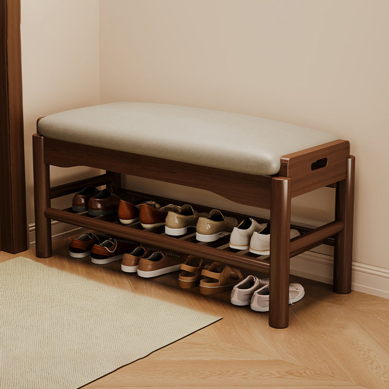 Modern Minimalist Rectangular Solid Wood PU Leather Sponge Footstool For Living Room