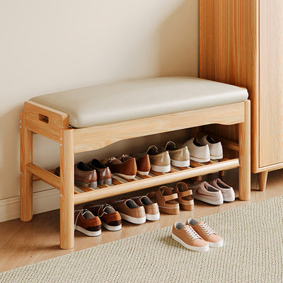 Modern Minimalist Rectangular Solid Wood PU Leather Sponge Footstool For Living Room