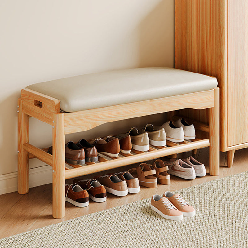 Modern Minimalist Rectangular Solid Wood PU Leather Sponge Footstool For Living Room