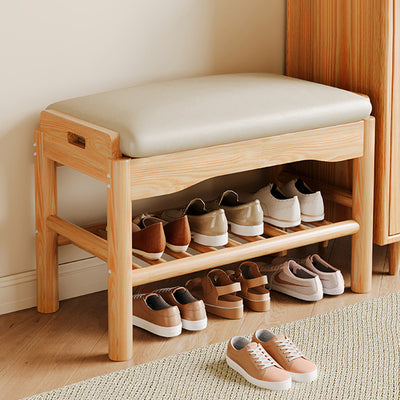 Modern Minimalist Rectangular Solid Wood PU Leather Sponge Footstool For Living Room