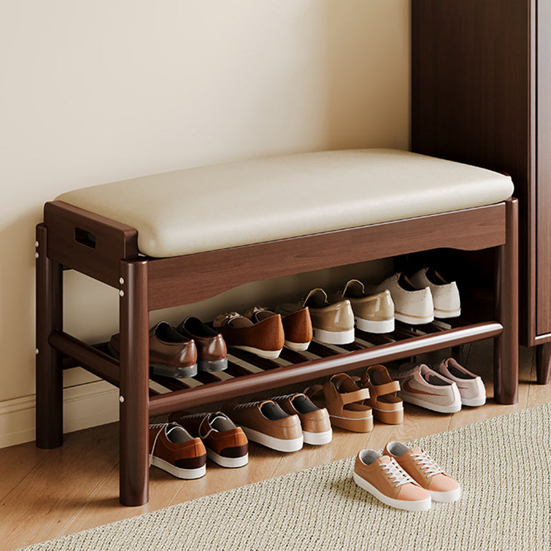 Modern Minimalist Rectangular Solid Wood PU Leather Sponge Footstool For Living Room