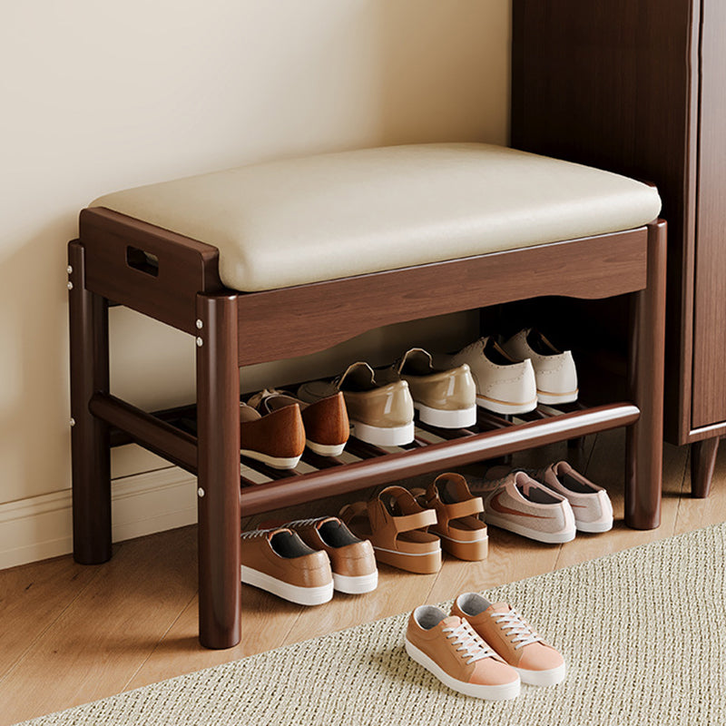 Modern Minimalist Rectangular Solid Wood PU Leather Sponge Footstool For Living Room