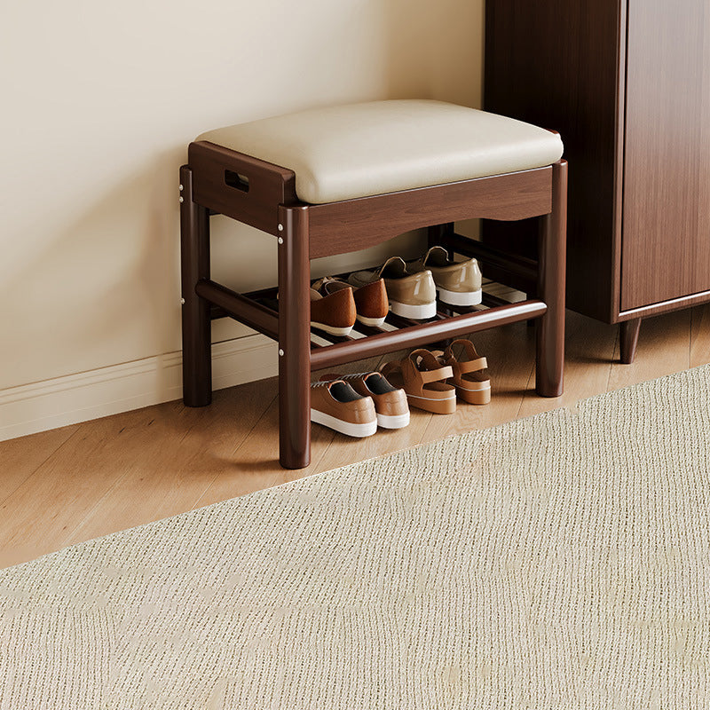 Modern Minimalist Rectangular Solid Wood PU Leather Sponge Footstool For Living Room