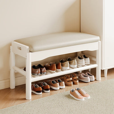 Modern Minimalist Rectangular Solid Wood PU Leather Sponge Footstool For Living Room