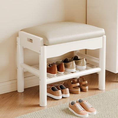 Modern Minimalist Rectangular Solid Wood PU Leather Sponge Footstool For Living Room