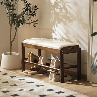 Modern Minimalist Rectangular Solid Wood PU Leather Sponge Footstool For Living Room