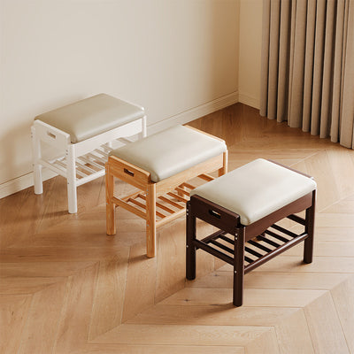 Modern Minimalist Rectangular Solid Wood PU Leather Sponge Footstool For Living Room