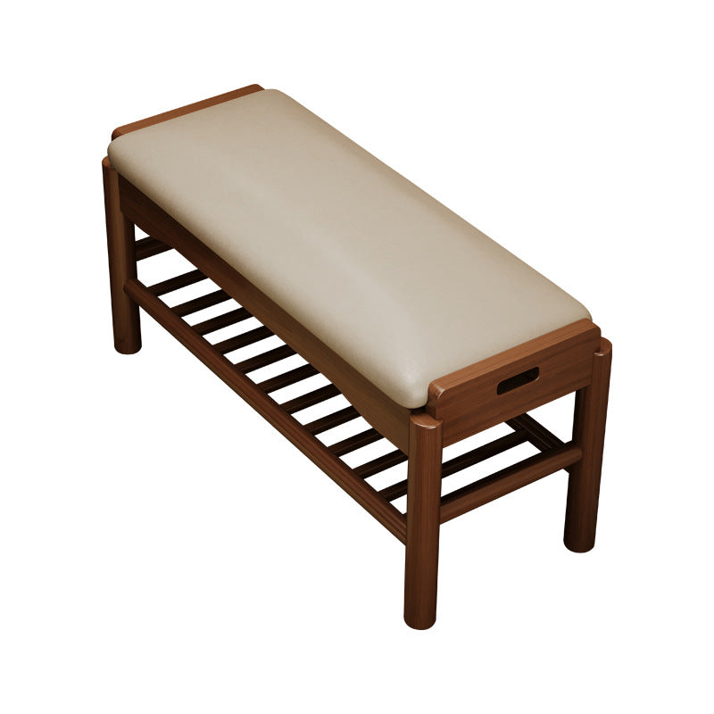 Modern Minimalist Rectangular Solid Wood PU Leather Sponge Footstool For Living Room