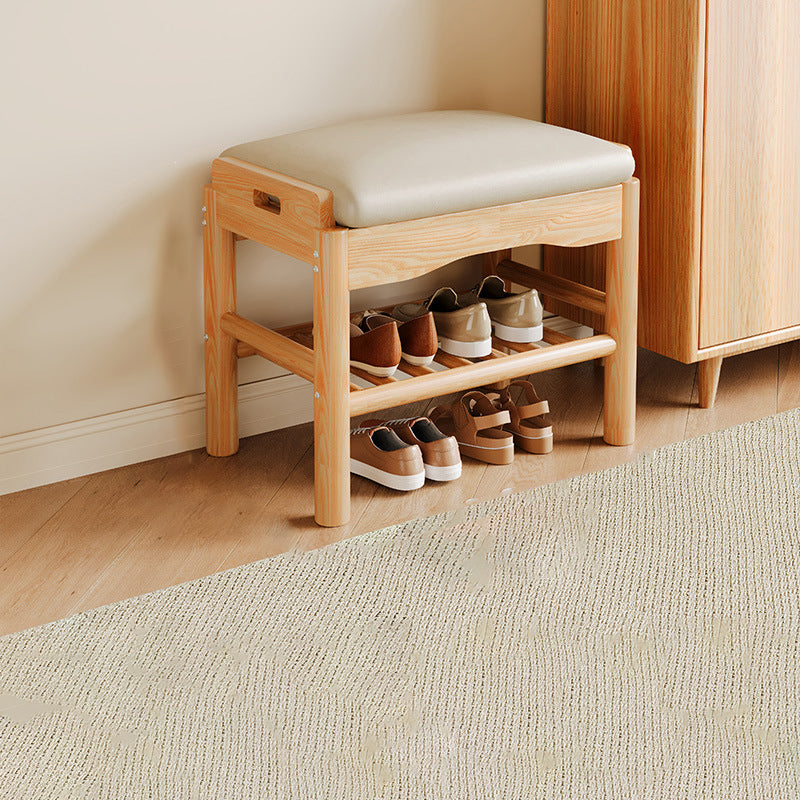 Modern Minimalist Rectangular Solid Wood PU Leather Sponge Footstool For Living Room