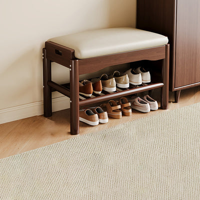 Modern Minimalist Rectangular Solid Wood PU Leather Sponge Footstool For Living Room