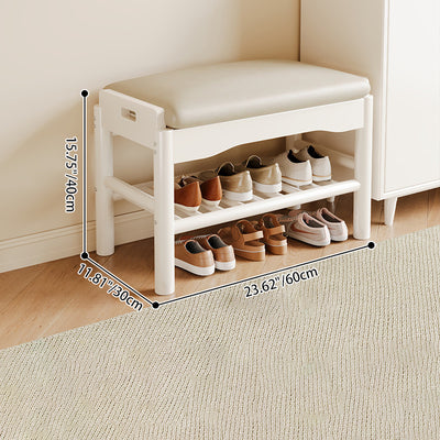 Modern Minimalist Rectangular Solid Wood PU Leather Sponge Footstool For Living Room