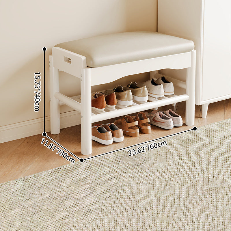 Modern Minimalist Rectangular Solid Wood PU Leather Sponge Footstool For Living Room