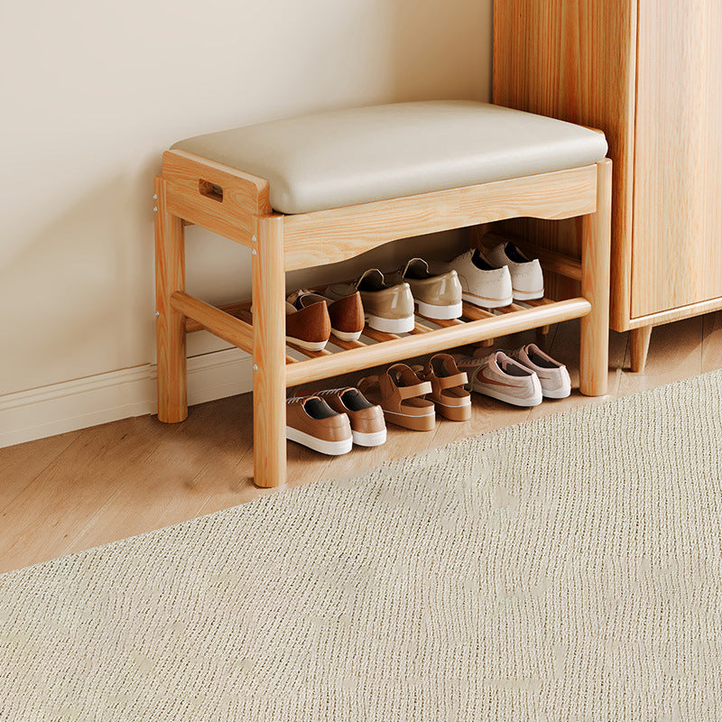 Modern Minimalist Rectangular Solid Wood PU Leather Sponge Footstool For Living Room