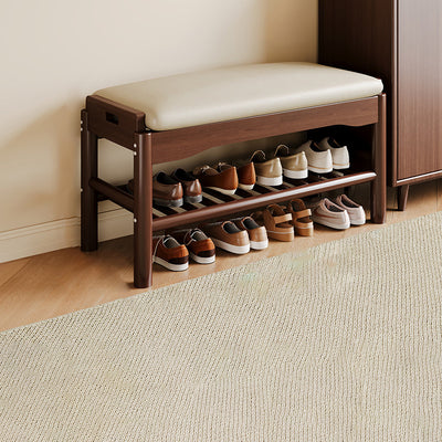 Modern Minimalist Rectangular Solid Wood PU Leather Sponge Footstool For Living Room