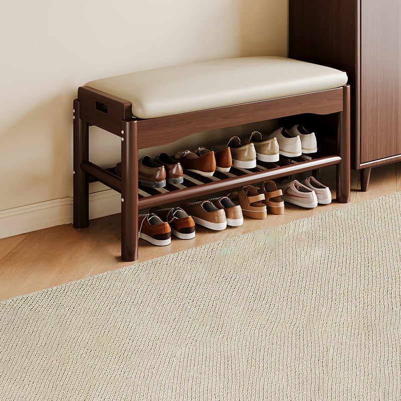 Modern Minimalist Rectangular Solid Wood PU Leather Sponge Footstool For Living Room