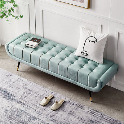 Modern Minimalist Rectangular Velvet Fabric Sponge Metal Footstool For Living Room