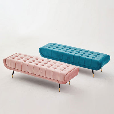 Modern Minimalist Rectangular Velvet Fabric Sponge Metal Footstool For Living Room